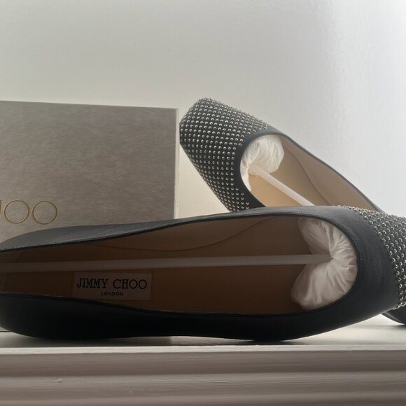 NEW Jimmy Choo Black silver Studded Davia Ballerina SQUARE Flat size 9 9.5 EU 41 - Picture 8 of 9